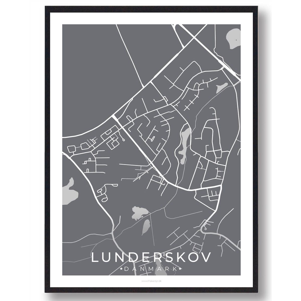 Lunderskov by plakat - grå (Størrelse: L - 50x70cm (B2))