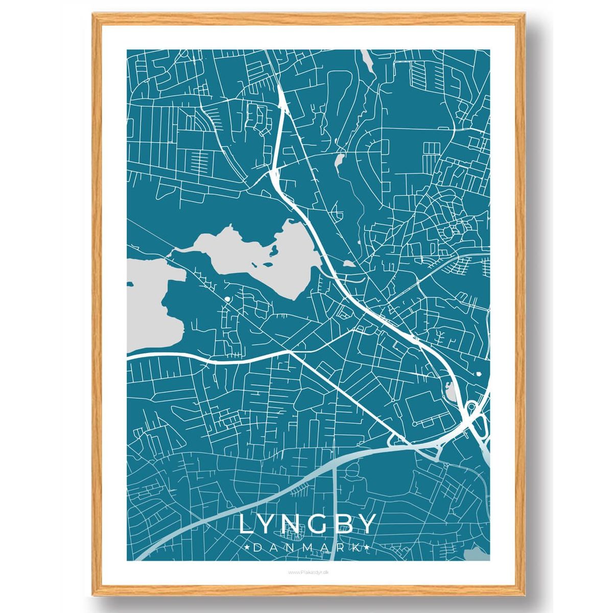 Lyngby by plakat - blå (Størrelse: L - 50x70cm (B2))