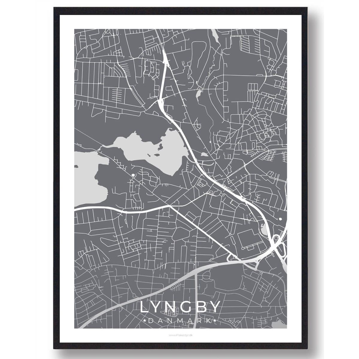 Lyngby by plakat - grå (Størrelse: L - 50x70cm (B2))