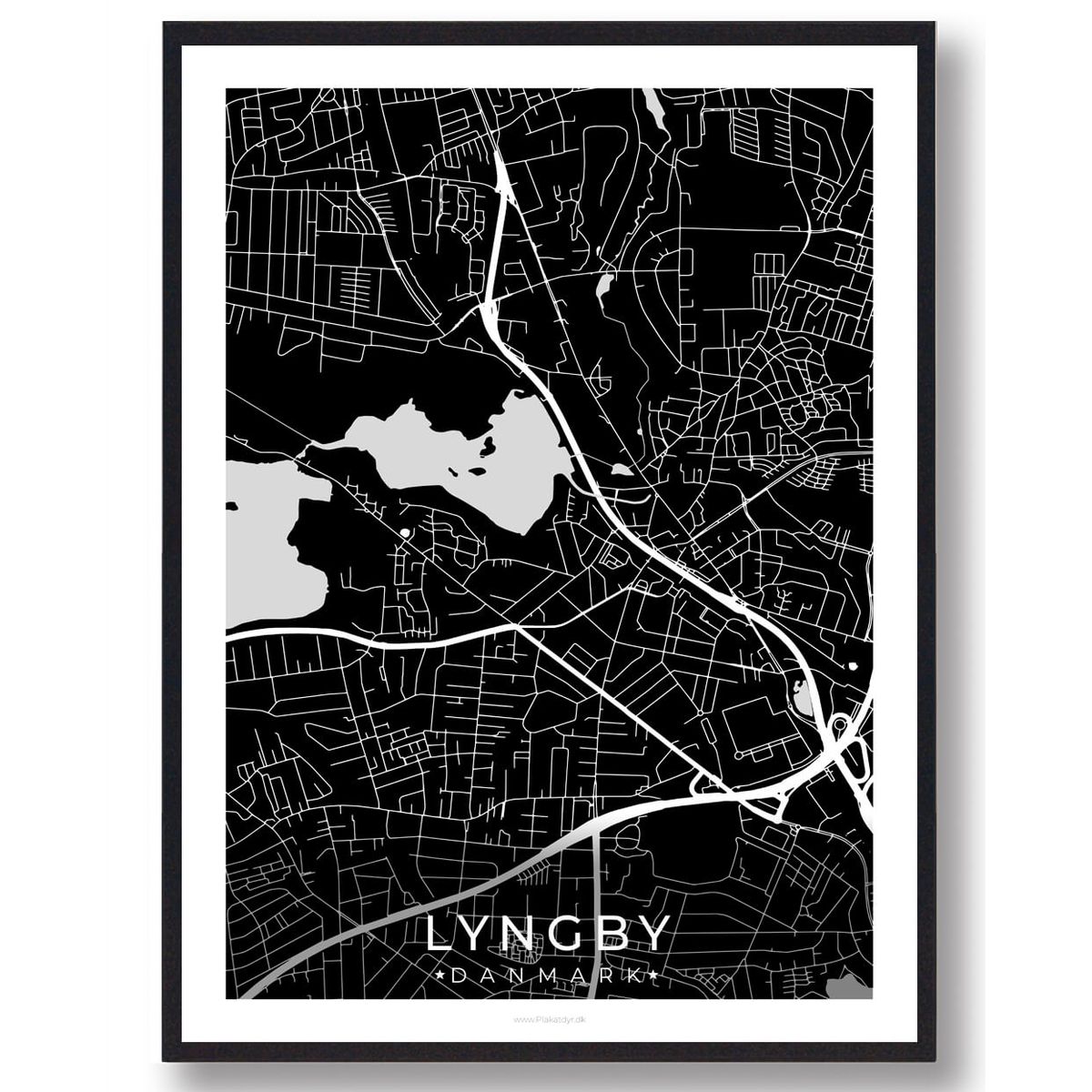 Lyngby by plakat - sort (Størrelse: L - 50x70cm (B2))