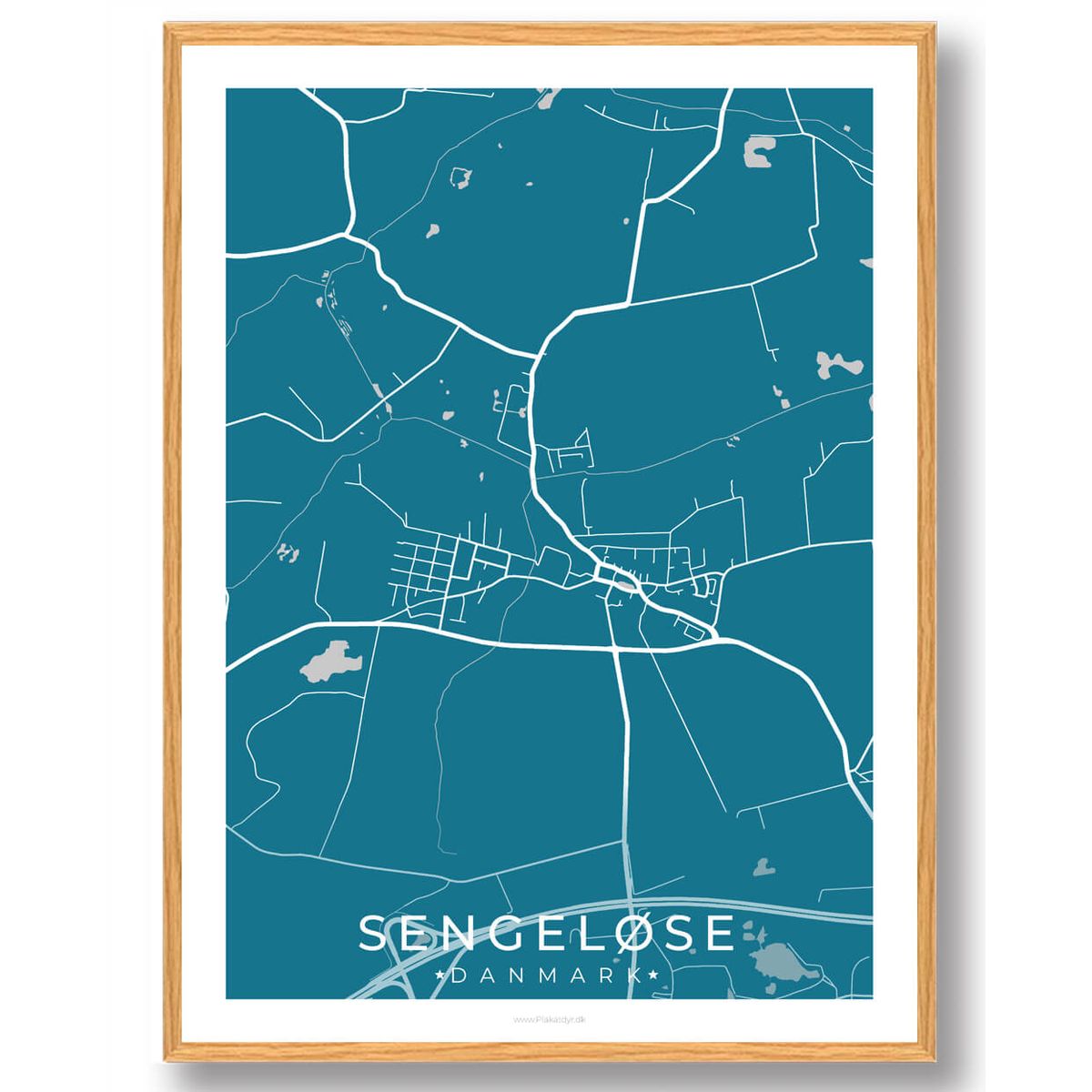 Sengeløse by plakat - blå (Størrelse: L - 50x70cm (B2))