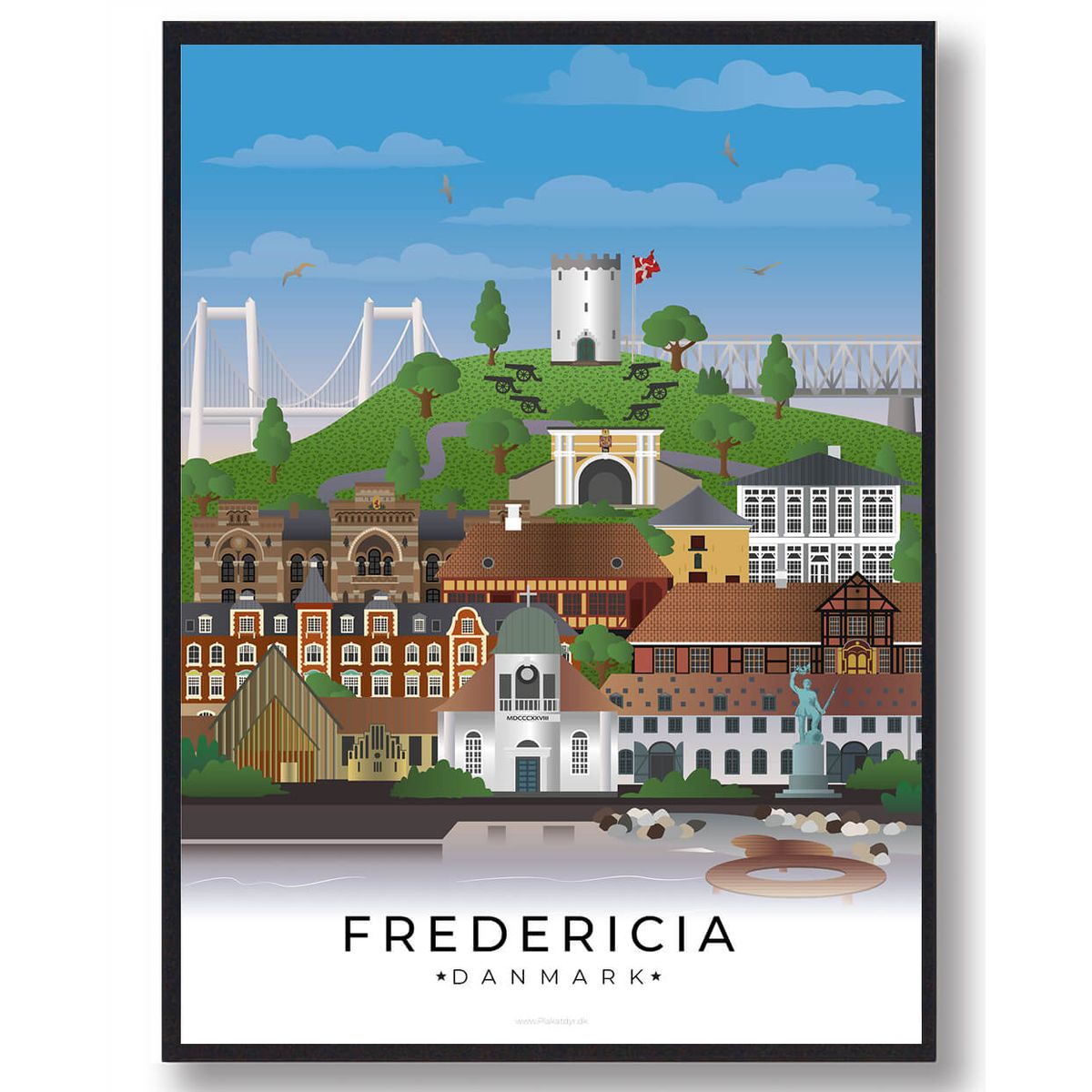 Fredericia byplakat (RESTPARTI) (Størrelse: M - 30x40cm)