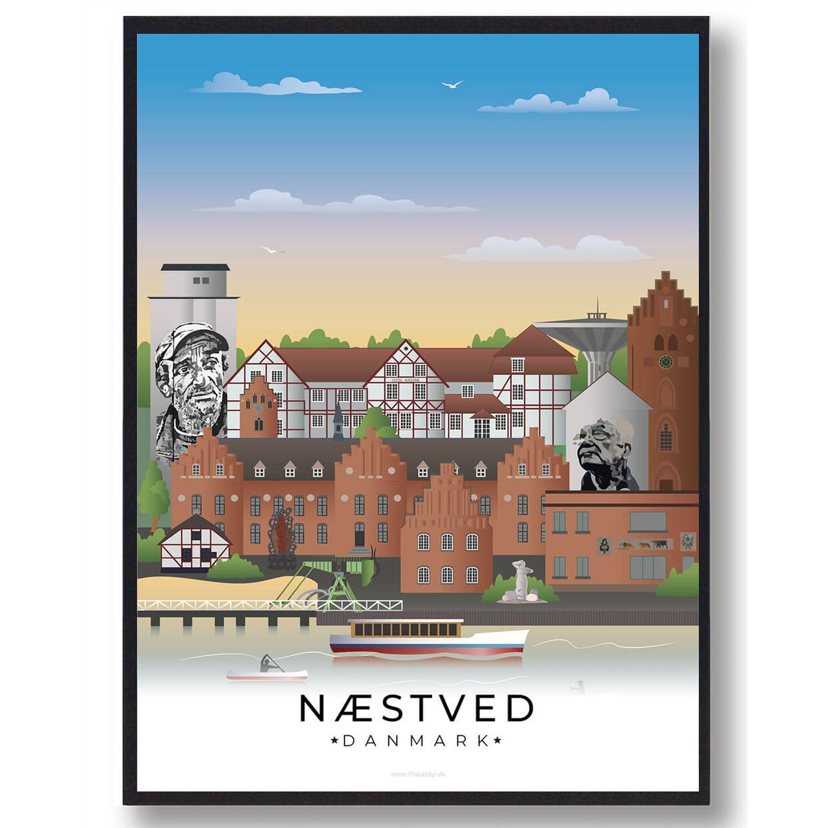 Næstved byplakat (RESTPARTI) (Størrelse: M - 30x40cm)