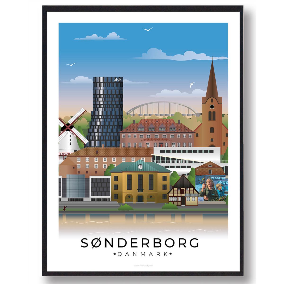 Sønderborg byplakat med hvid kant (RESTPARTI) (Størrelse: L - 50x70cm (B2))