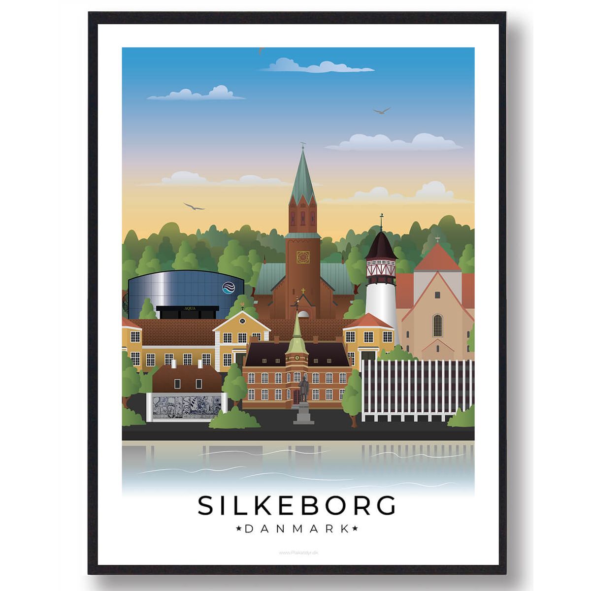 Silkeborg byplakat med hvid kant (RESTPARTI) (Størrelse: L - 50x70cm (B2))