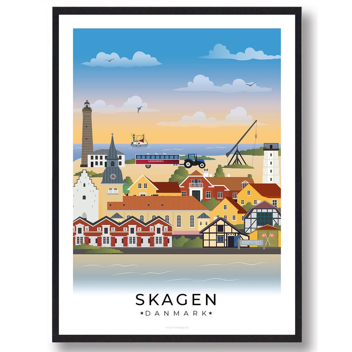 Skagen byplakat med hvid kant (RESTPARTI) (Størrelse: XL - 70x100cm)