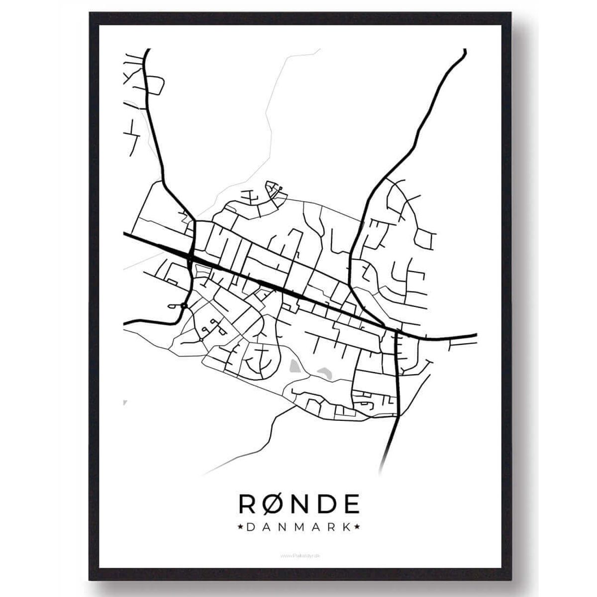 Rønde by plakat - hvid (Størrelse: L - 50x70cm (B2))