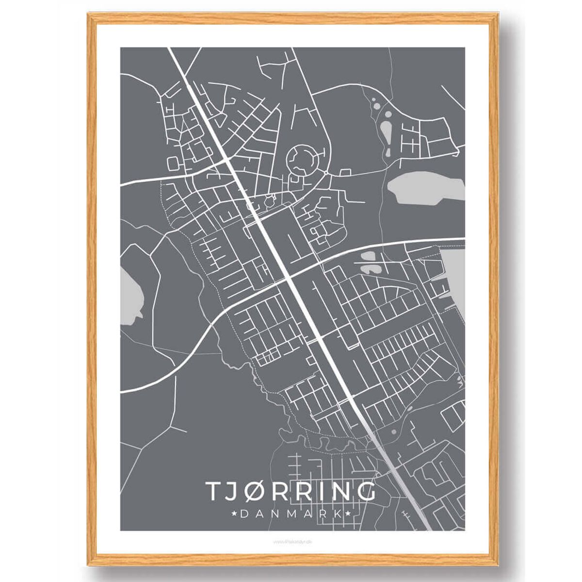 Tjørring by plakat - grå (Størrelse: L - 50x70cm (B2))