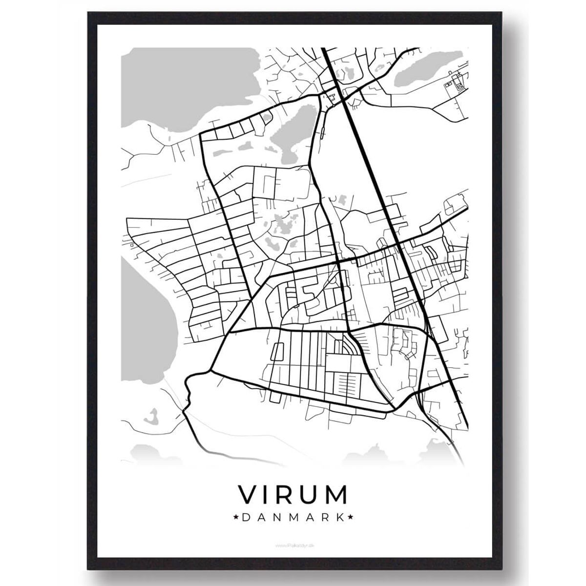 Virum by plakat - hvid (Størrelse: L - 50x70cm (B2))