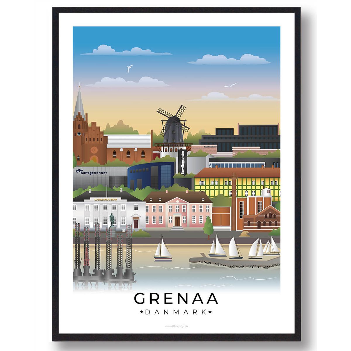 Grenaa byplakat med hvid kant (RESTPARTI) (Størrelse: L - 50x70cm (B2))