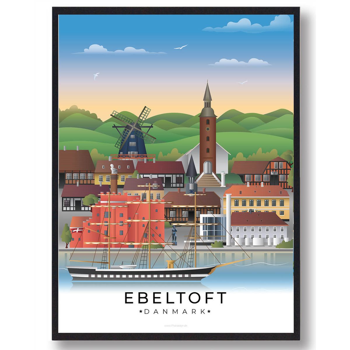 Ebeltoft byplakat (RESTPARTI) (Størrelse: M - 30x40cm)