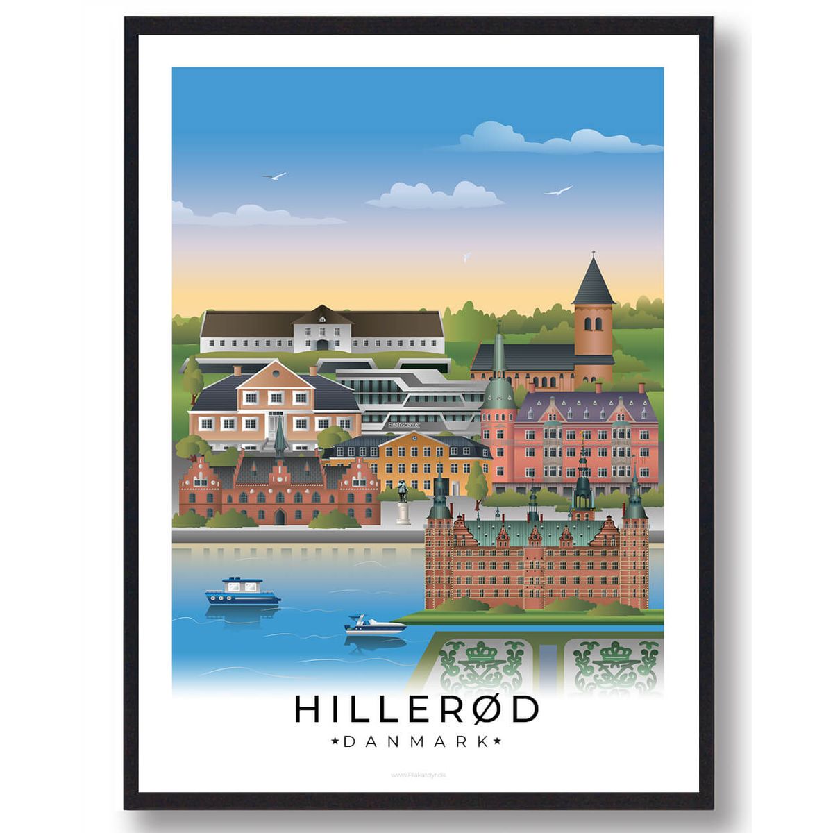 Hillerød byplakat med hvid kant (RESTPARTI) (Størrelse: M - 30x40cm)