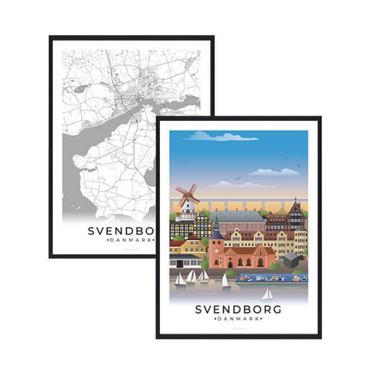 Svendborg byplakatsæt (Størrelse: M - 30x40cm)