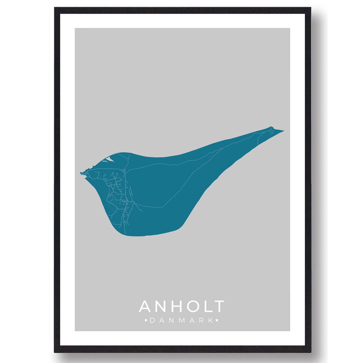 Anholt plakat - blå (Størrelse: L - 50x70cm (B2))