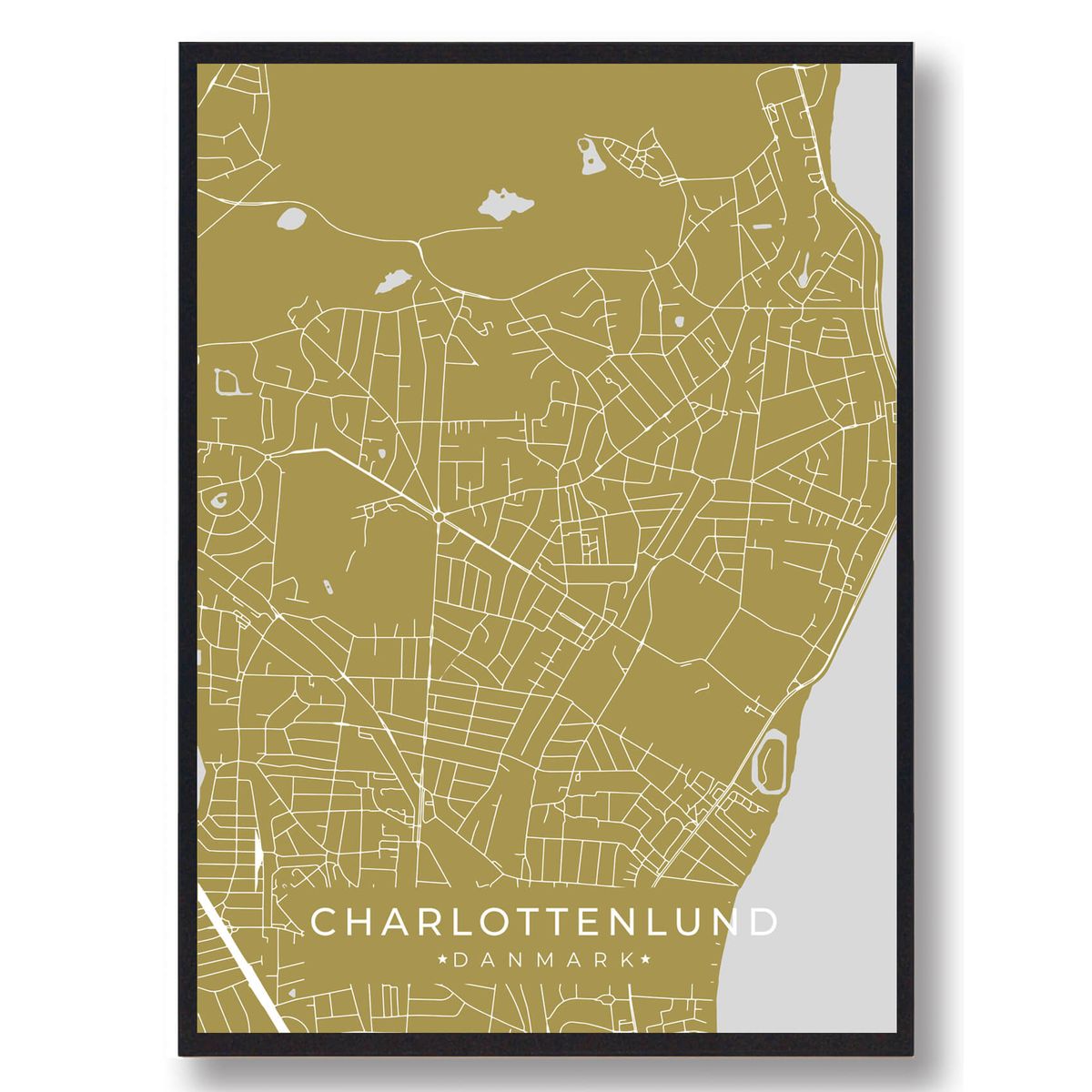 Charlottenlund plakat - gul (Størrelse: L - 50x70cm (B2))