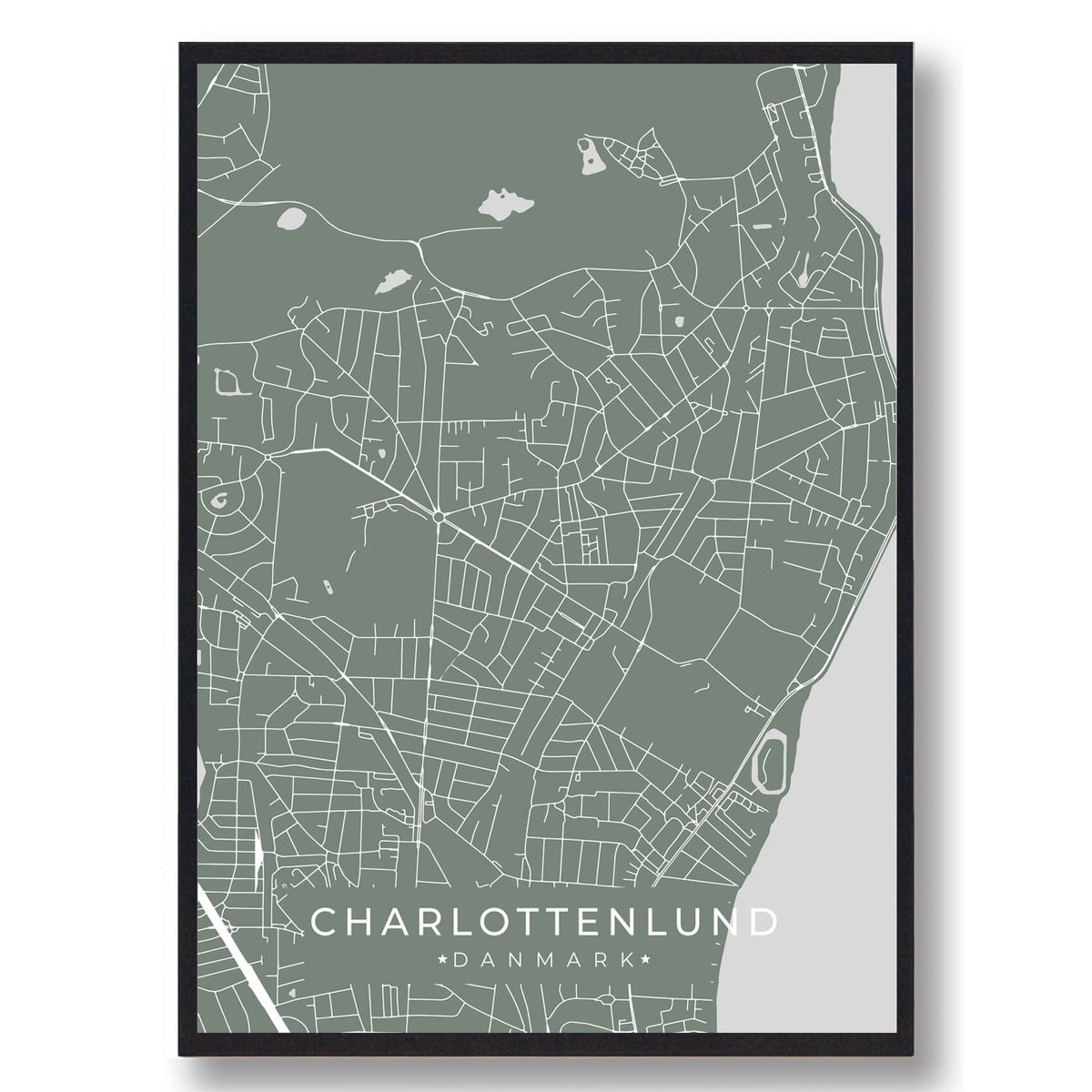 Charlottenlund plakat - grøn (Størrelse: L - 50x70cm (B2))