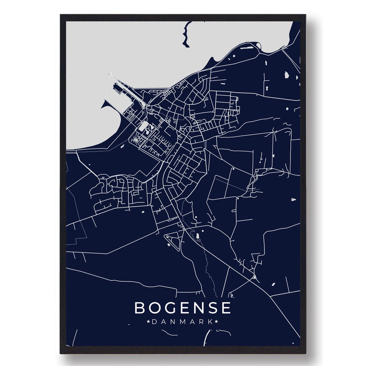 Bogense plakat - mørkeblå (Størrelse: L - 50x70cm (B2))