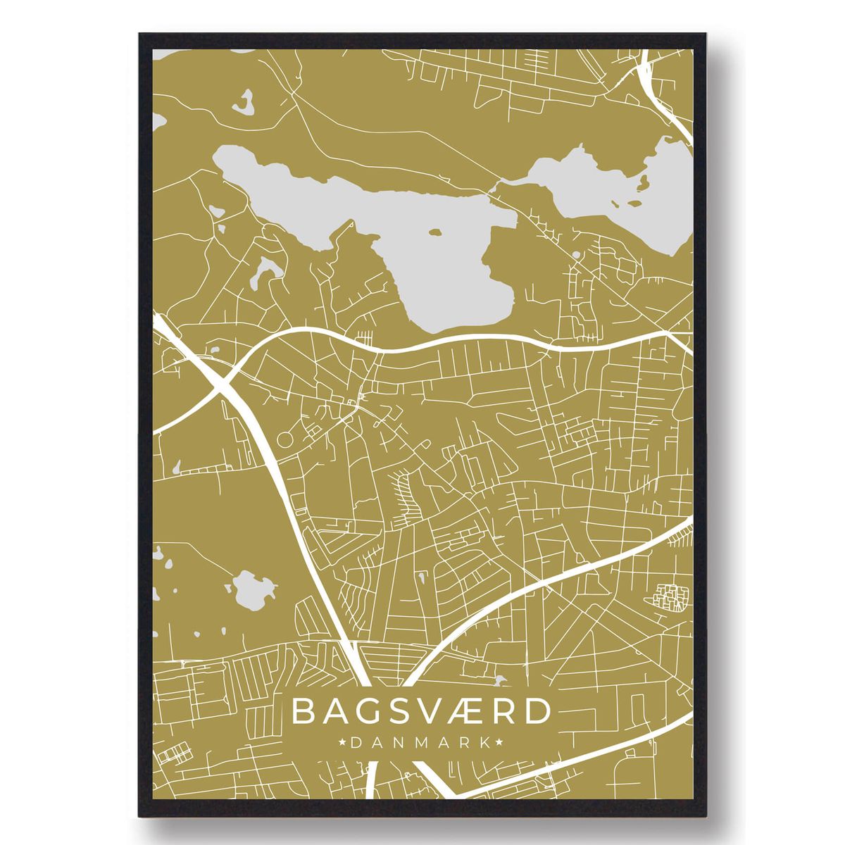 Bagsværd plakat - gul (Størrelse: L - 50x70cm (B2))