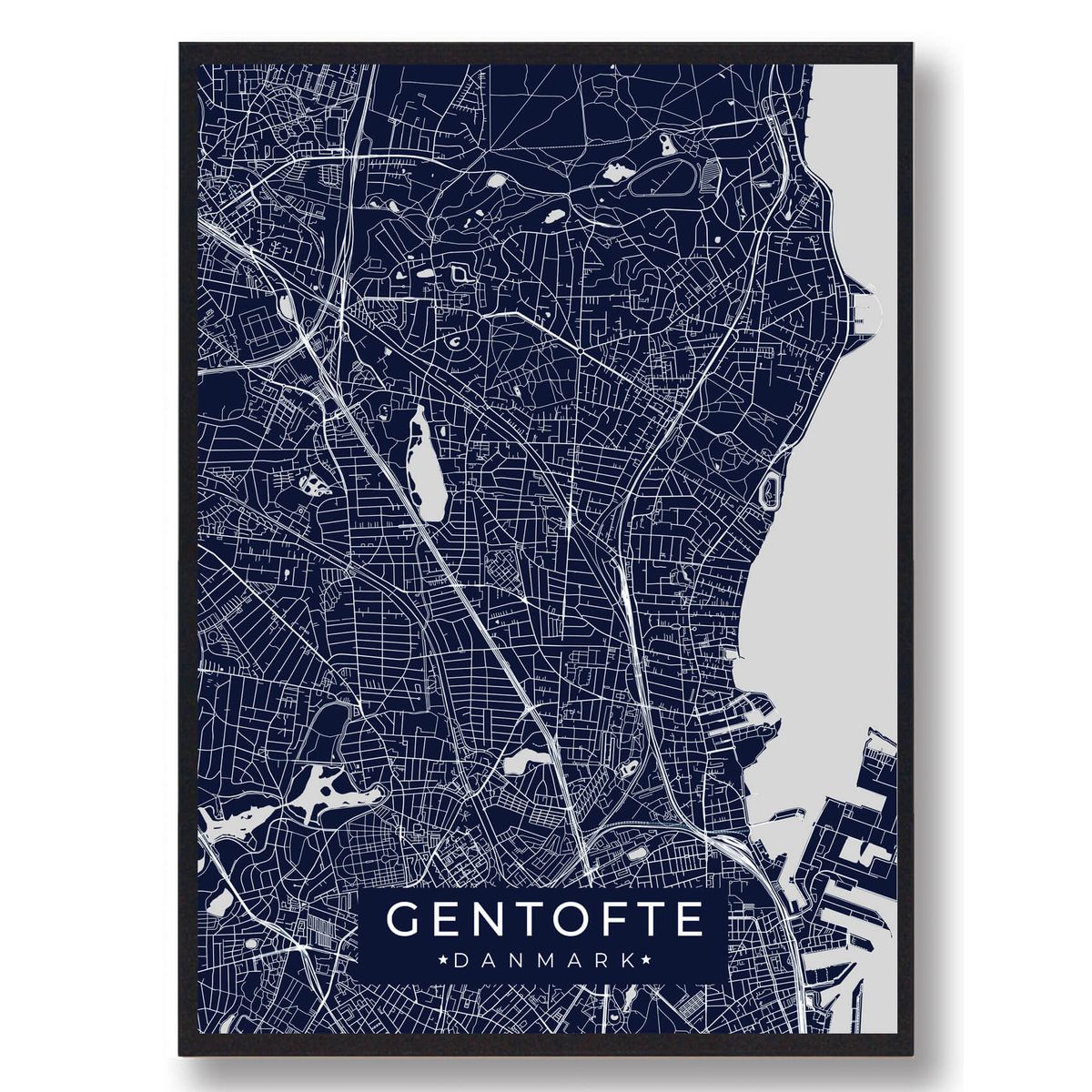 Gentofte plakat - mørkeblå (Størrelse: L - 50x70cm (B2))