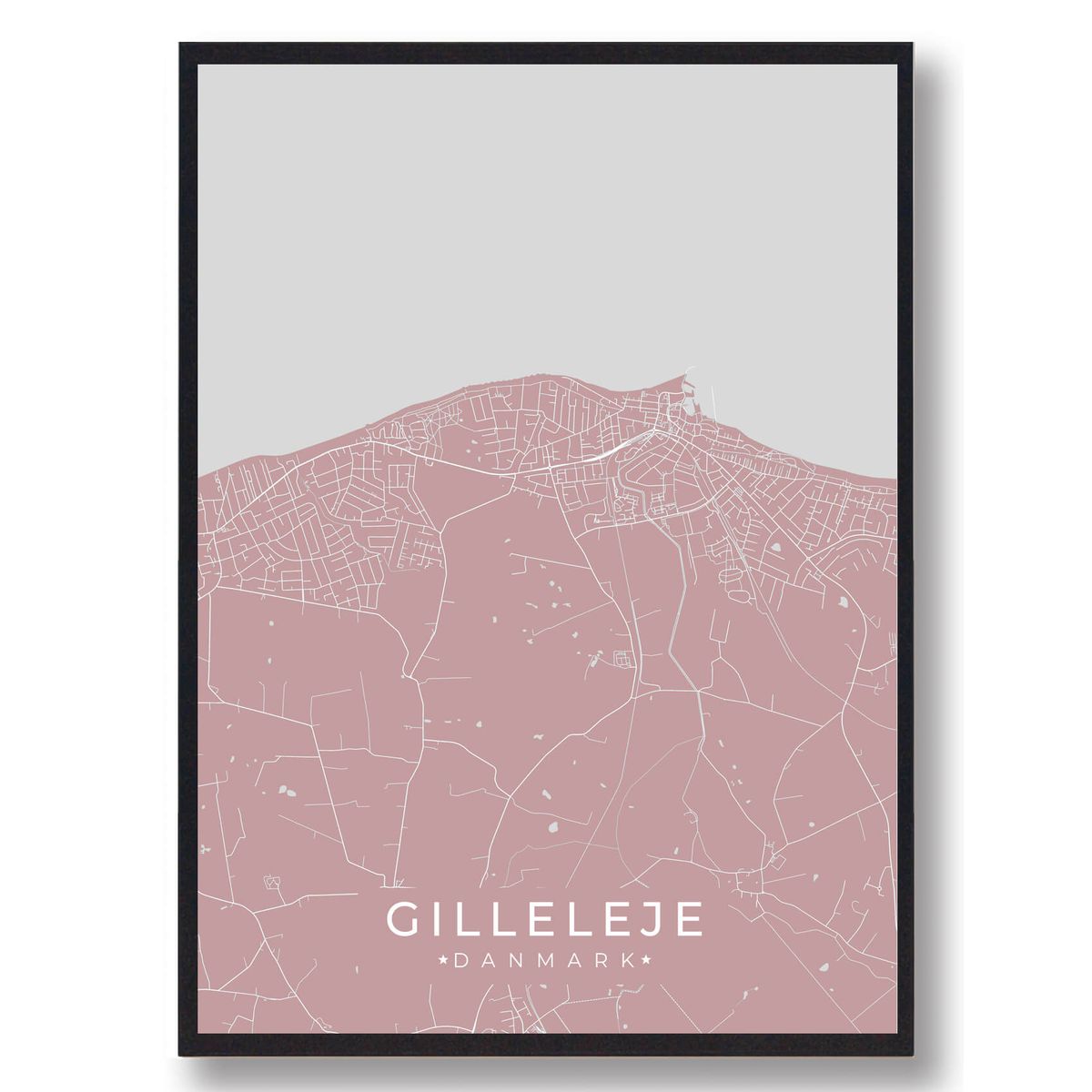 Gilleleje plakat - rosa (Størrelse: L - 50x70cm (B2))