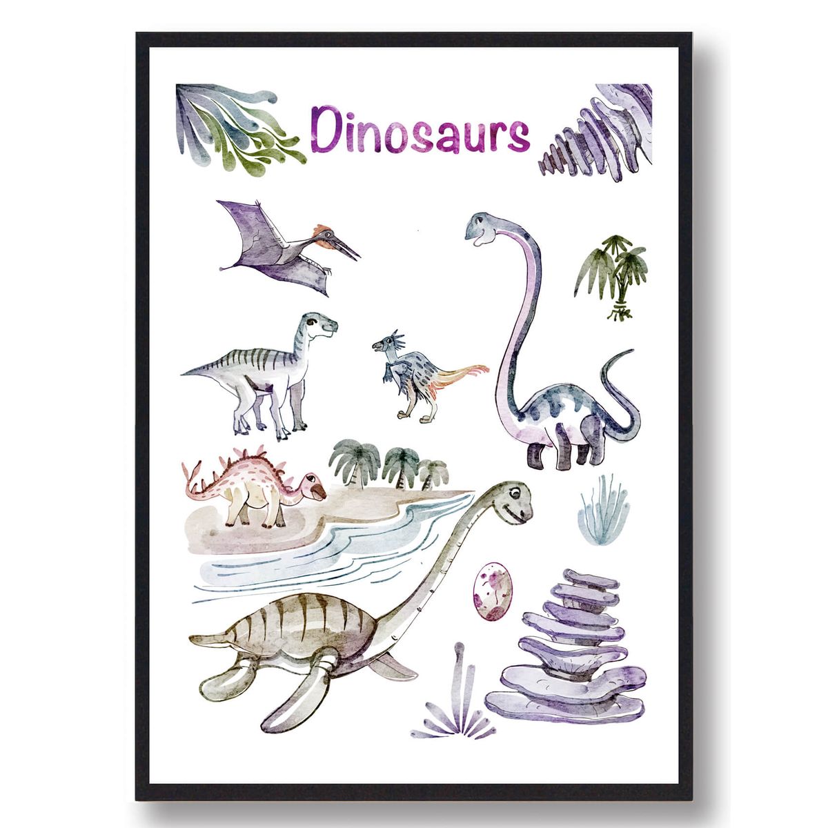 Dinosaurplakat - håndtegnet (Størrelse: L - 50x70cm (B2))