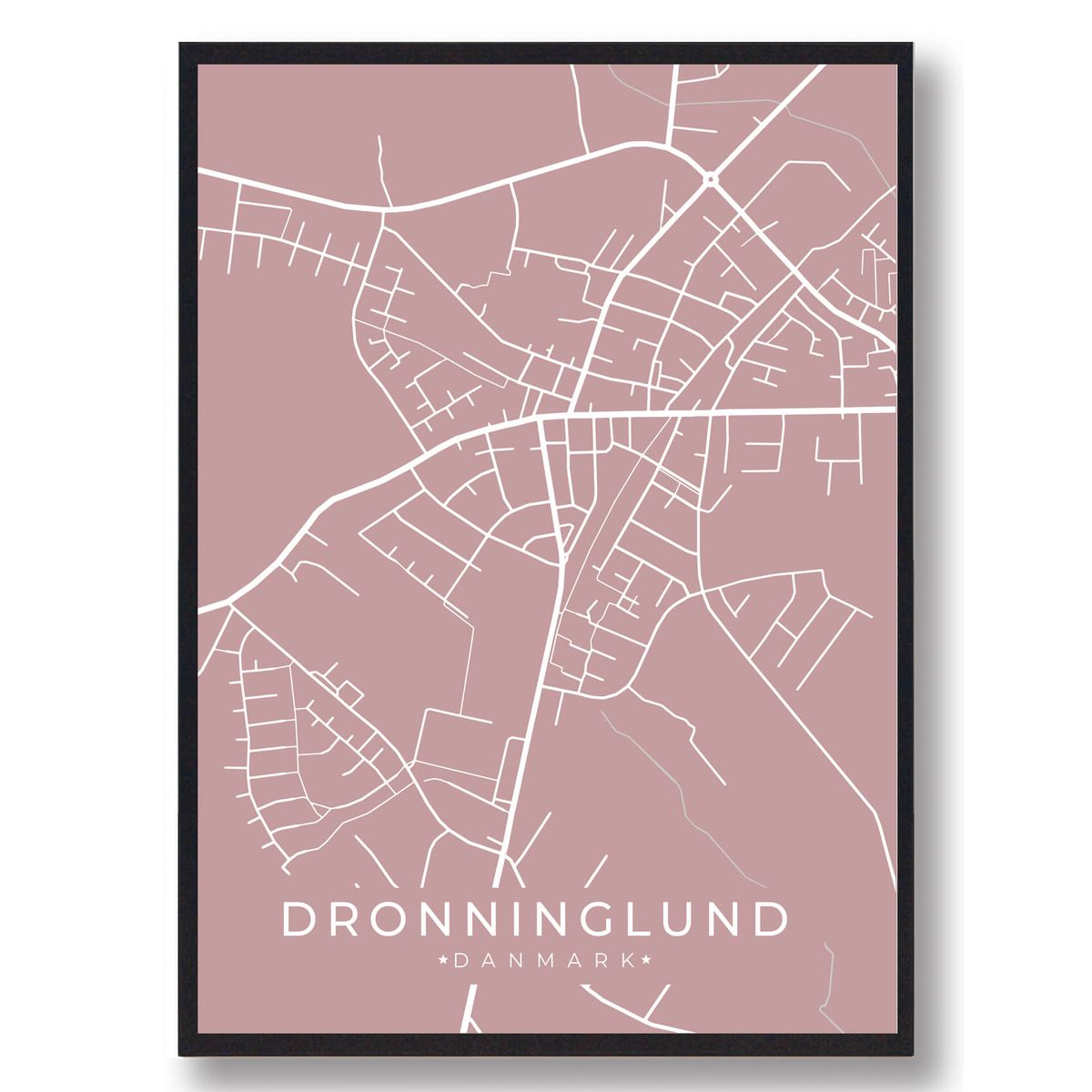 Dronninglund byplakat - rosa (Størrelse: L - 50x70cm (B2))