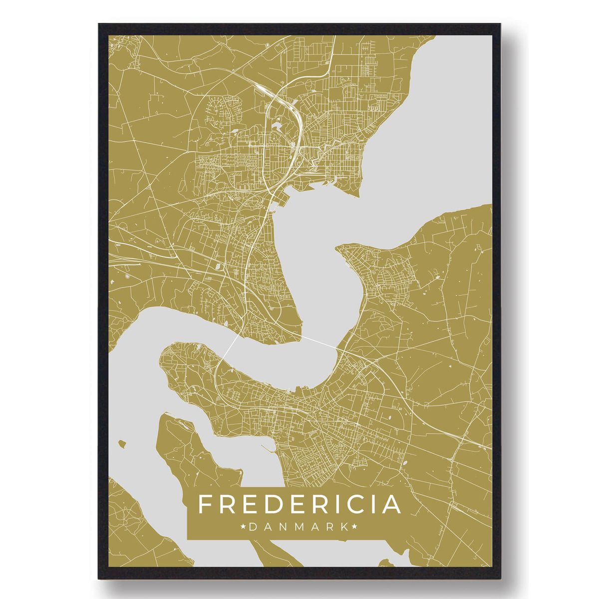 Fredericia plakat - gul (Størrelse: L - 50x70cm (B2))