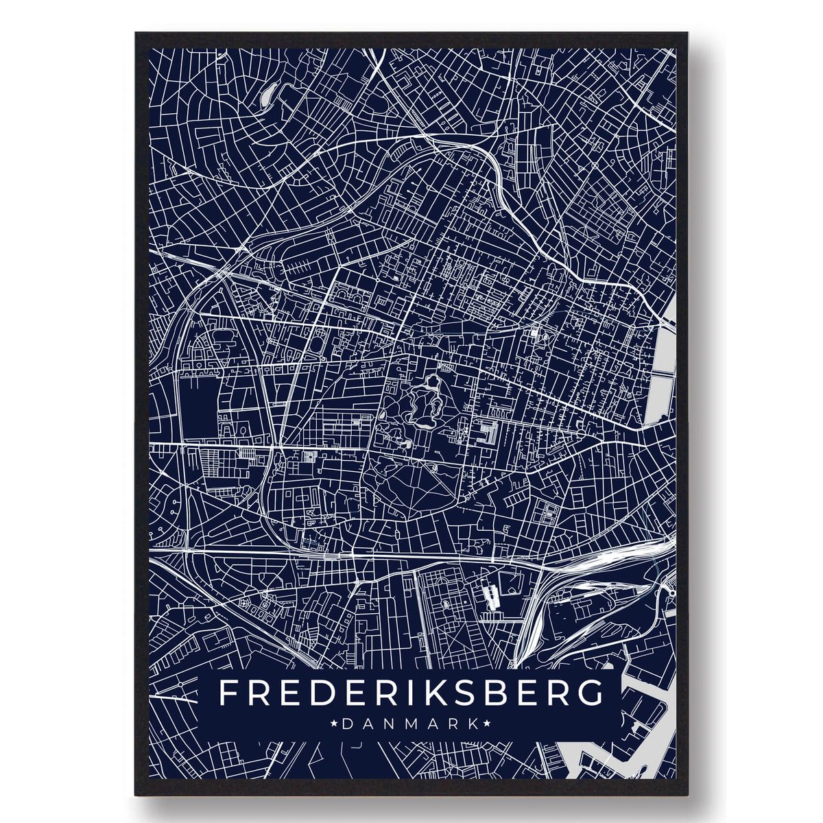 Frederiksberg byplakat - mørkeblå (Størrelse: L - 50x70cm (B2))