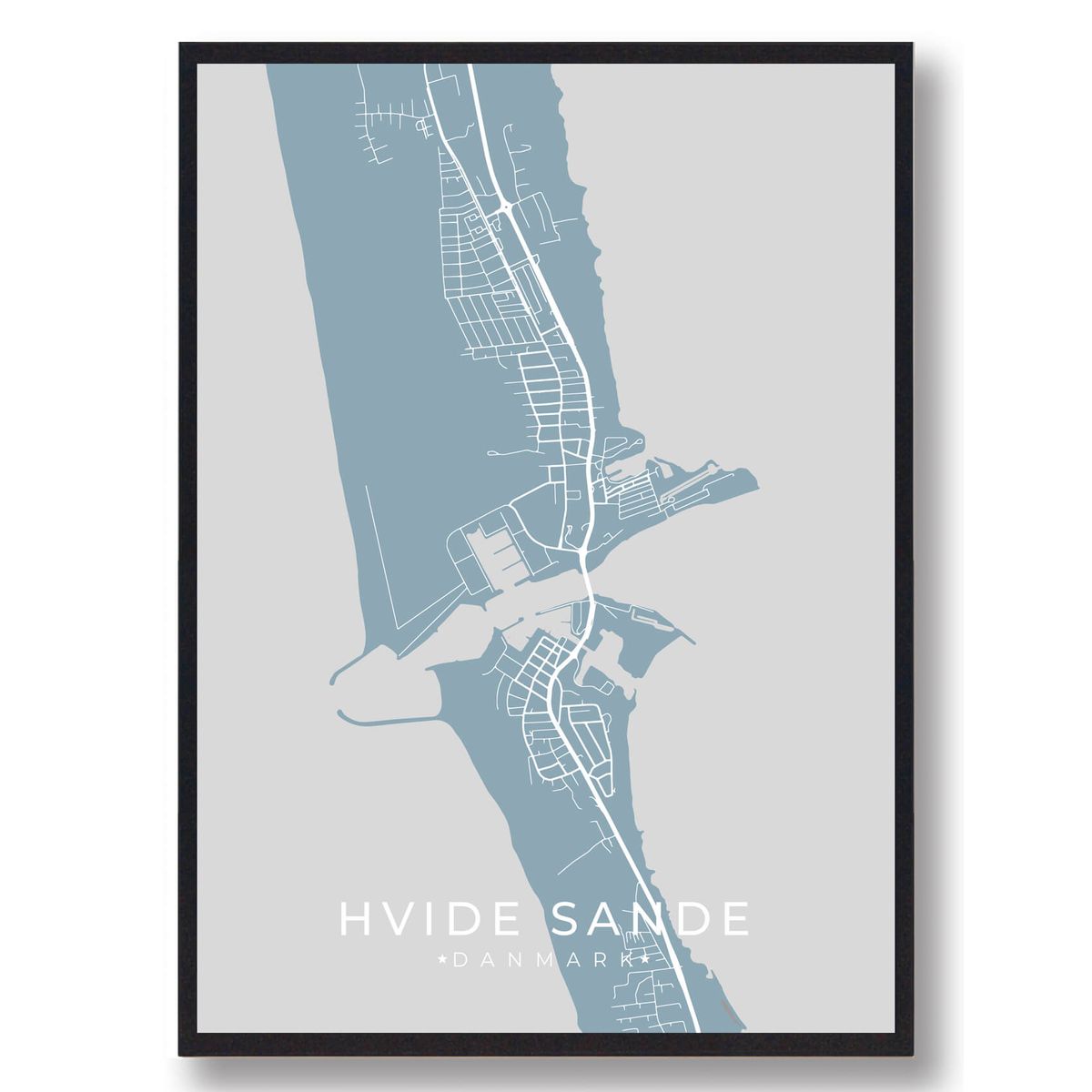 Hvide Sande byplakat - lyseblå (Størrelse: L - 50x70cm (B2))