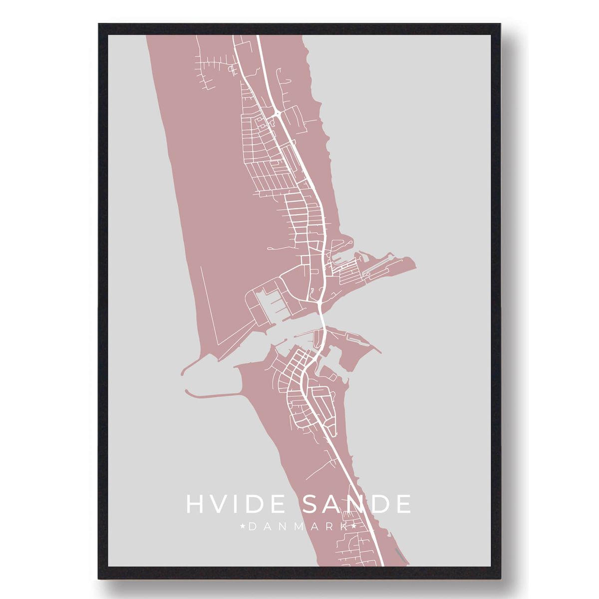 Hvide Sande byplakat - rosa (Størrelse: L - 50x70cm (B2))