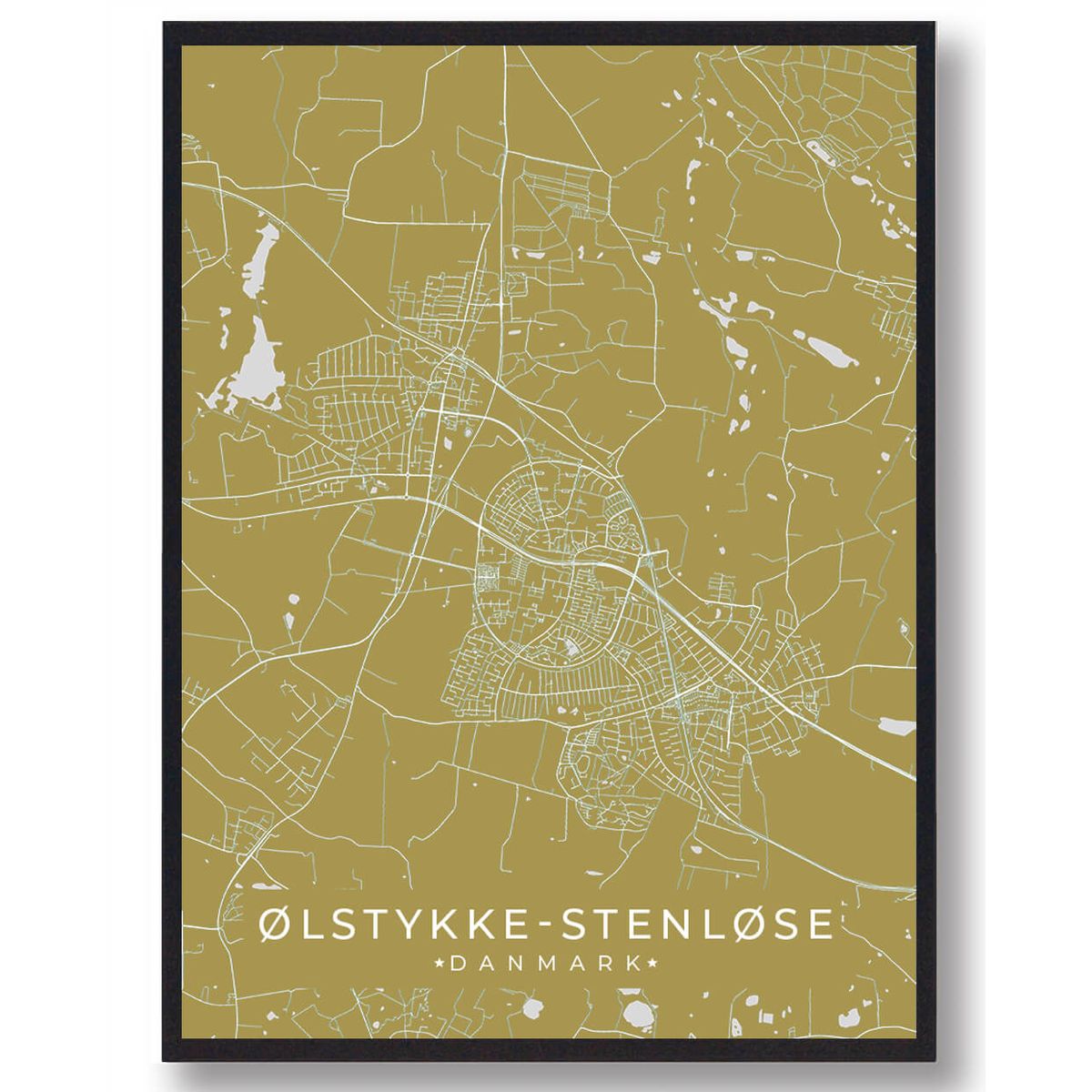 Ølstykke-Stenløse plakat - gul (Størrelse: L - 50x70cm (B2))