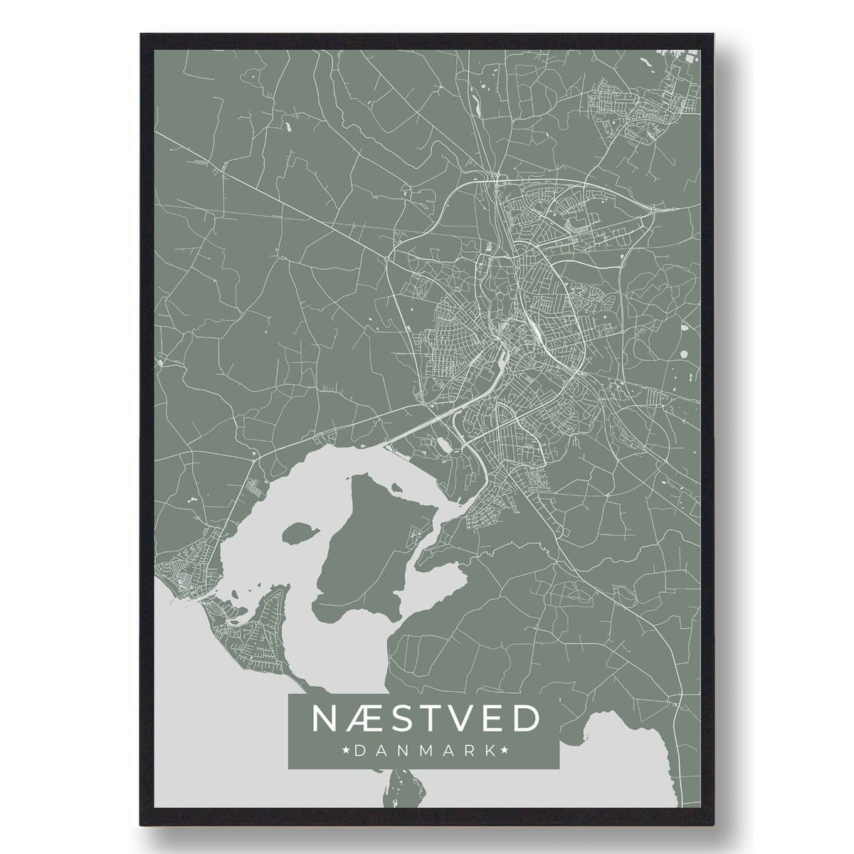 Næstved plakat - grøn (Størrelse: L - 50x70cm (B2))