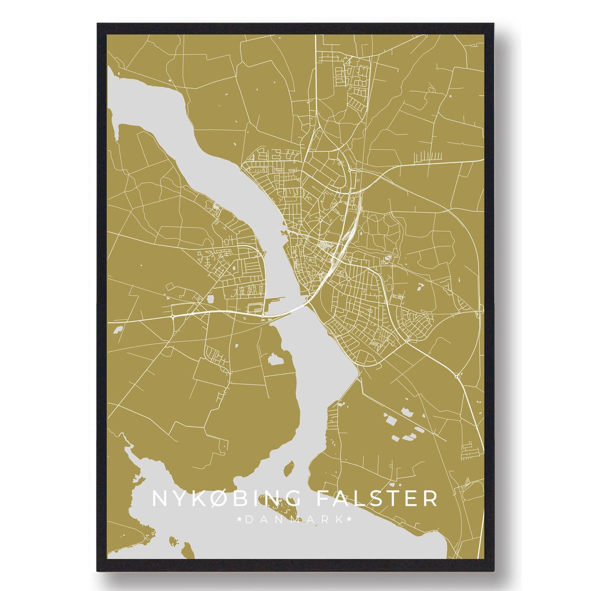 Nykøbing Falster plakat - gul (Størrelse: L - 50x70cm (B2))