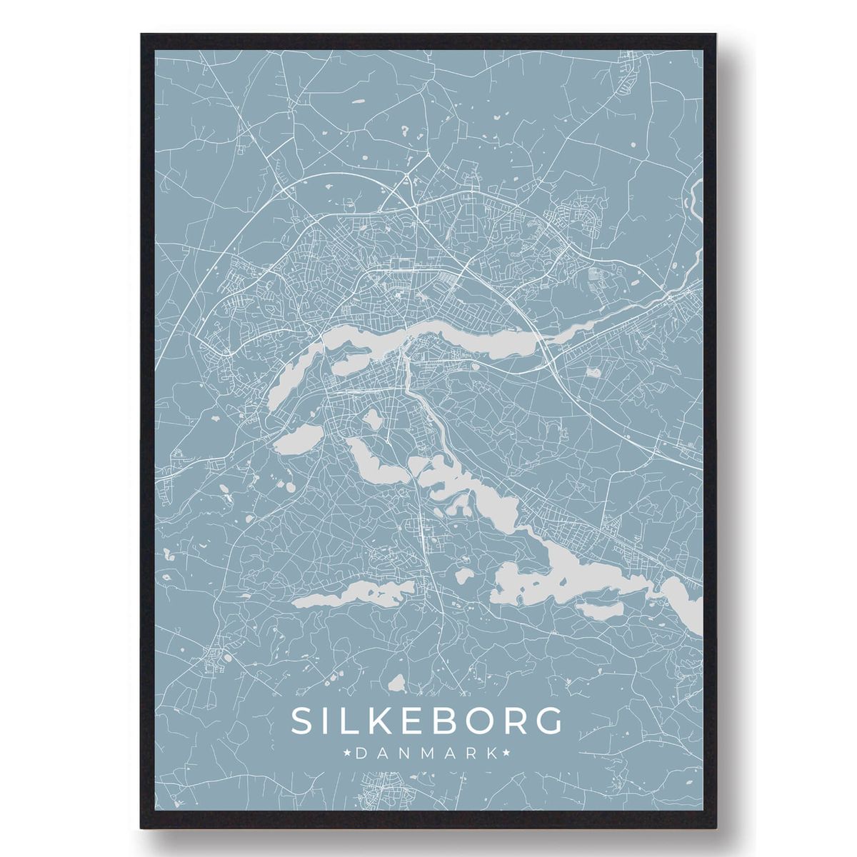 Silkeborg plakat - lyseblå (Størrelse: L - 50x70cm (B2))