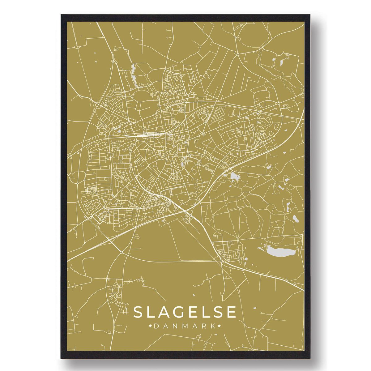 Slagelse plakat - gul (Størrelse: L - 50x70cm (B2))