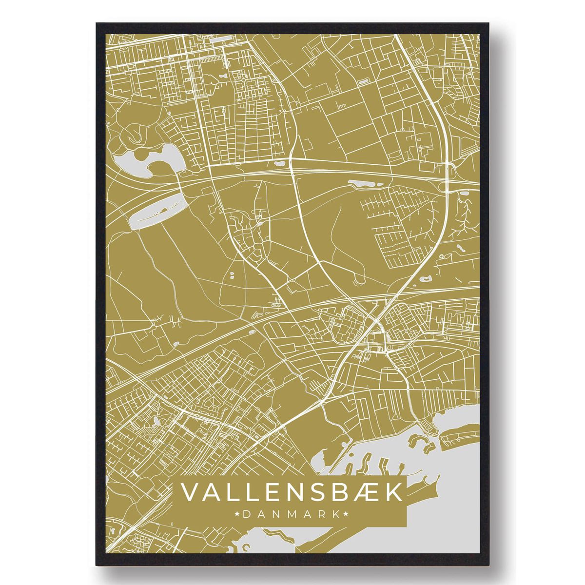 Vallensbæk plakat - gul (Størrelse: L - 50x70cm (B2))