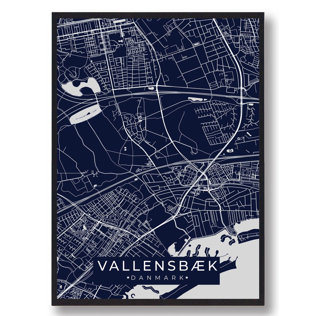 Vallensbæk plakat - mørkeblå (Størrelse: L - 50x70cm (B2))