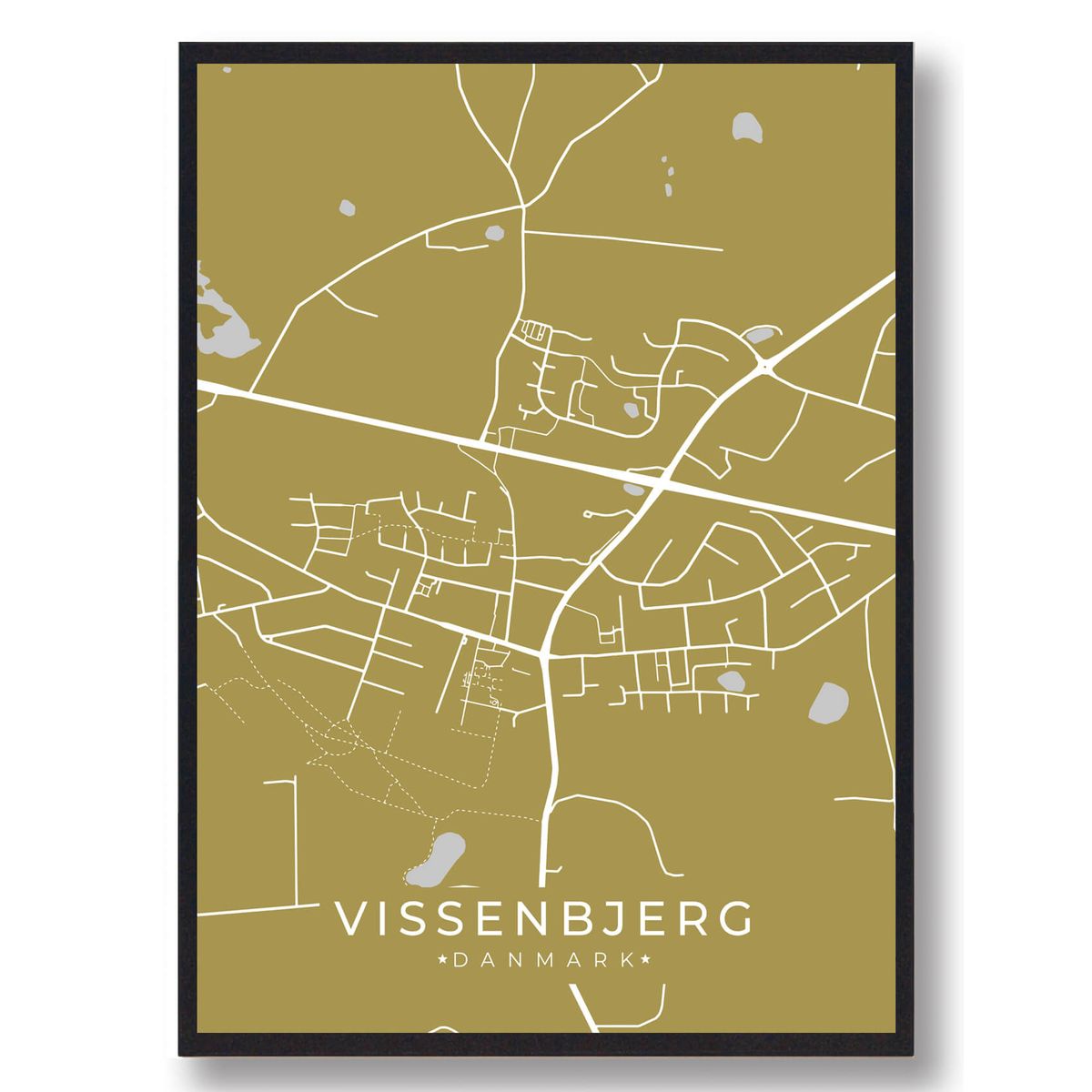 Vissenbjerg plakat - gul (Størrelse: L - 50x70cm (B2))