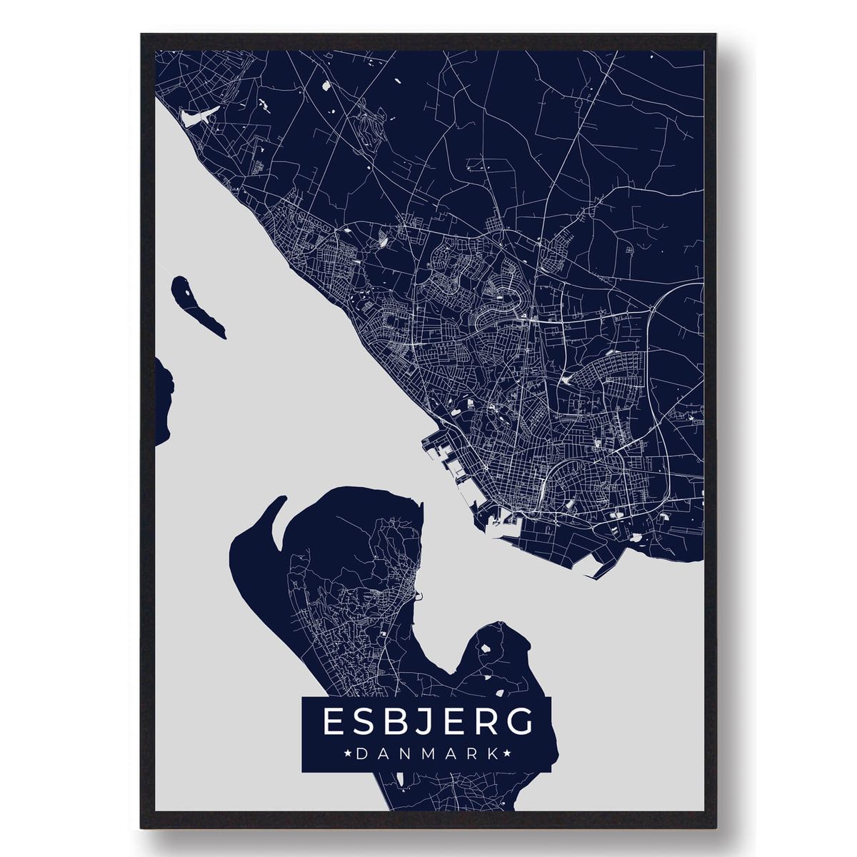 Esbjerg plakat - mørkeblå (Størrelse: L - 50x70cm (B2))