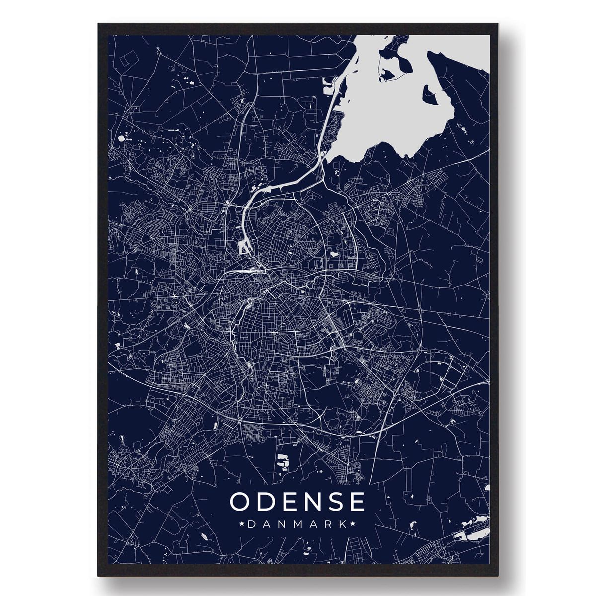 Odense plakat - mørkeblå (Størrelse: L - 50x70cm (B2))