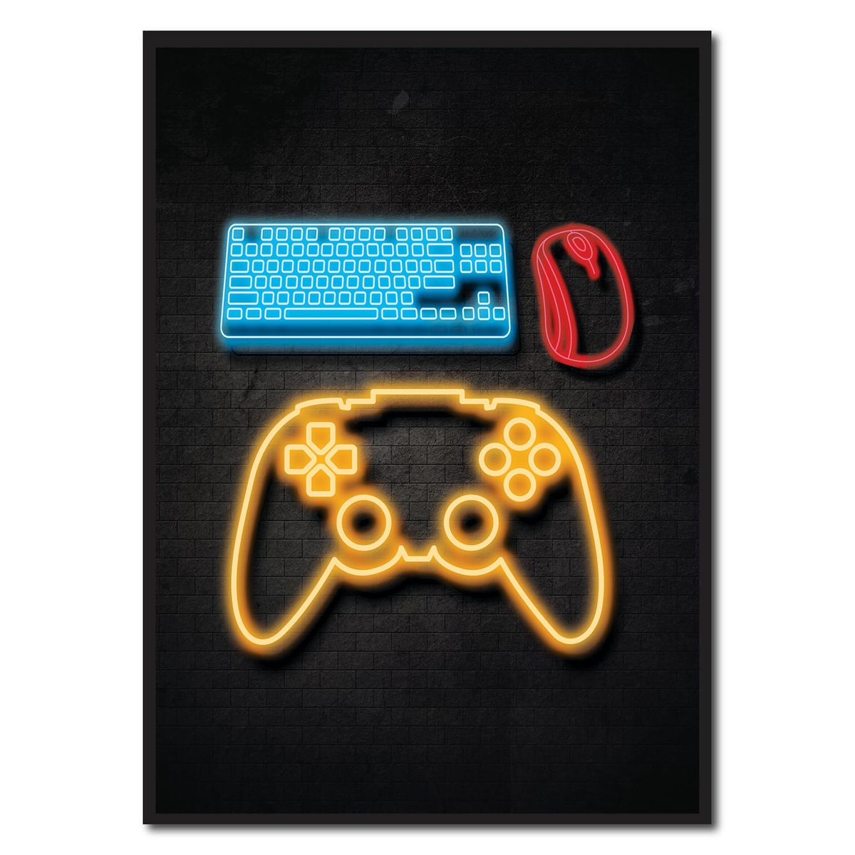 Controller and keyboard - neon blå gamerplakater (Størrelse: S - 21x29,7cm (A4))