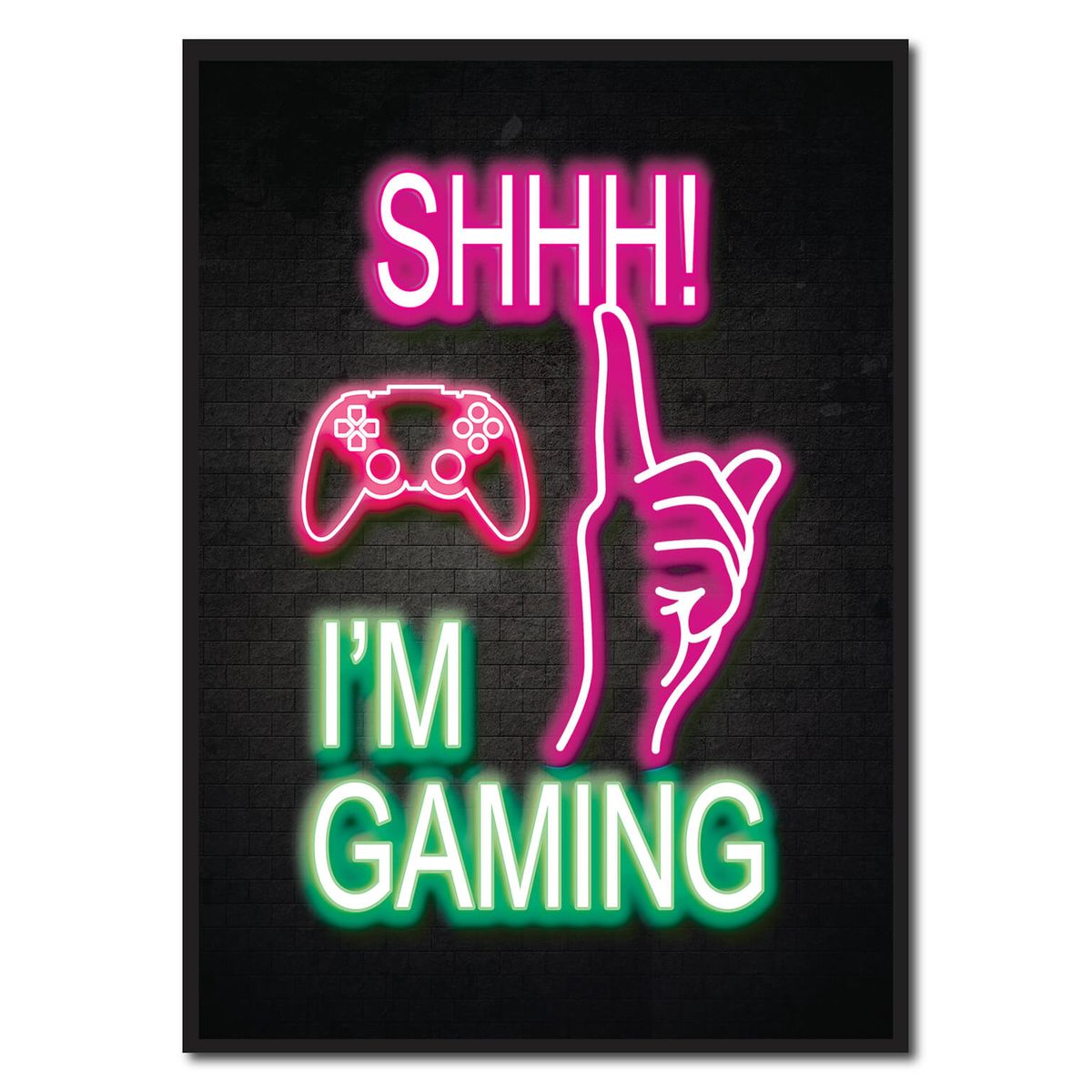 Shhh i'm gaming - neon gamerplakater (Størrelse: L - 50x70cm (B2))