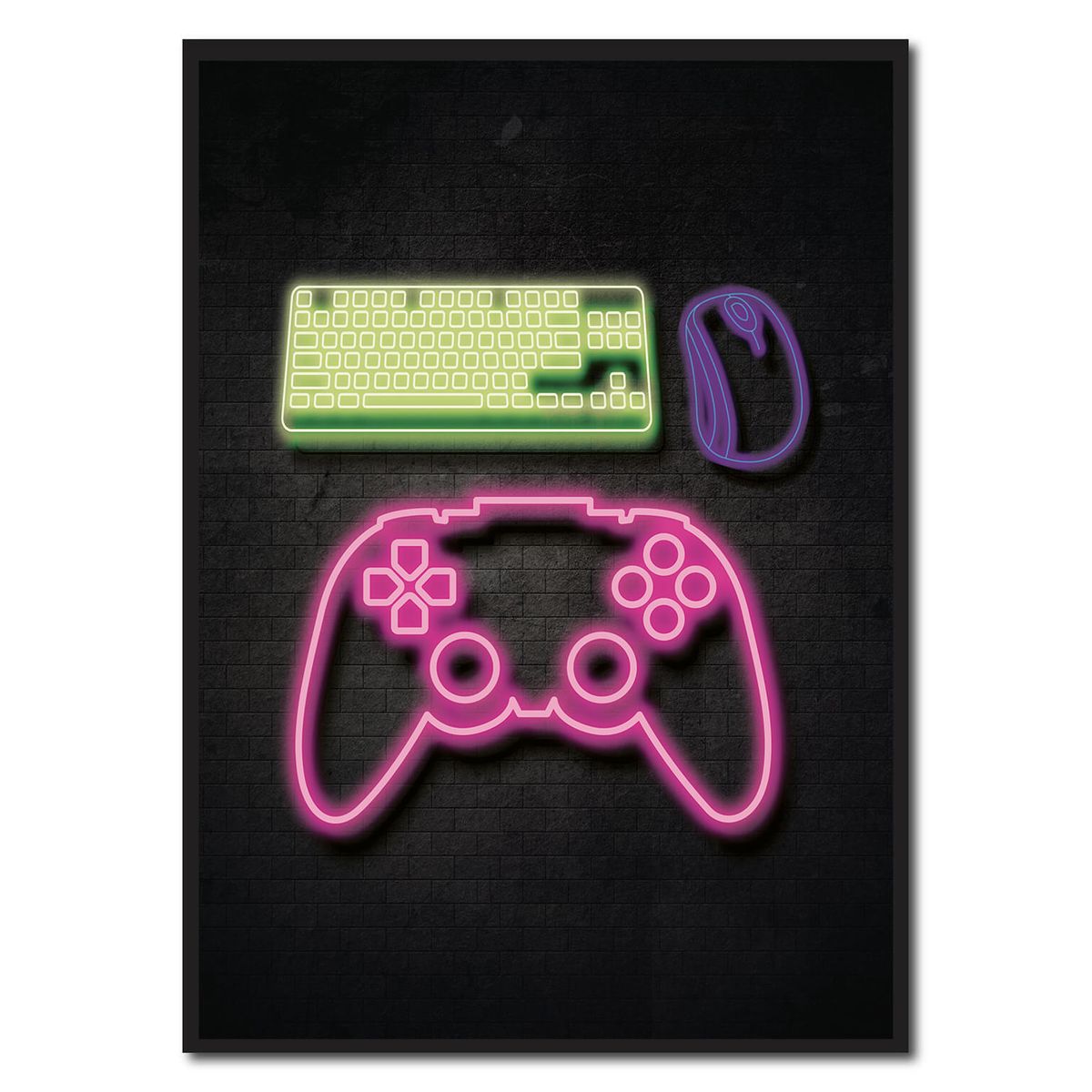 Controller and keyboard - neon gamerplakater (Størrelse: S - 21x29,7cm (A4))