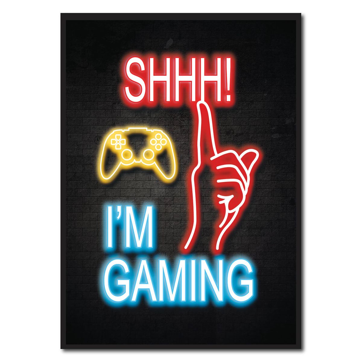 Shhh i'm gamling - blå neon gamerplakater (Størrelse: S - 21x29,7cm (A4))