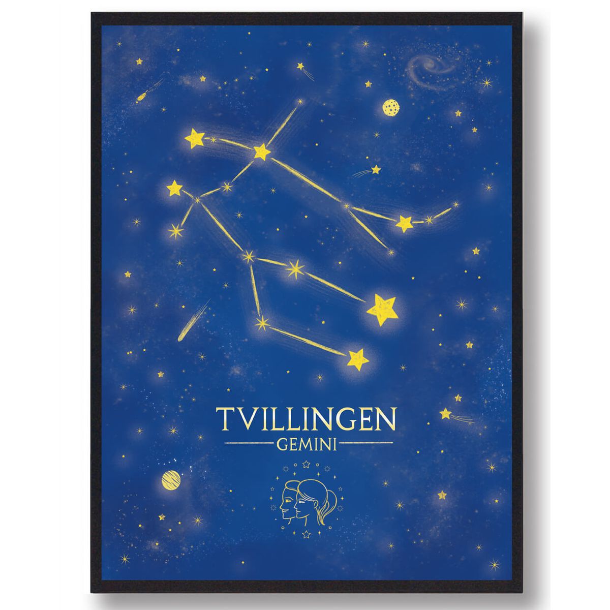 Stjernebillede tvillingen - blå (Størrelse: L - 50x70cm (B2))