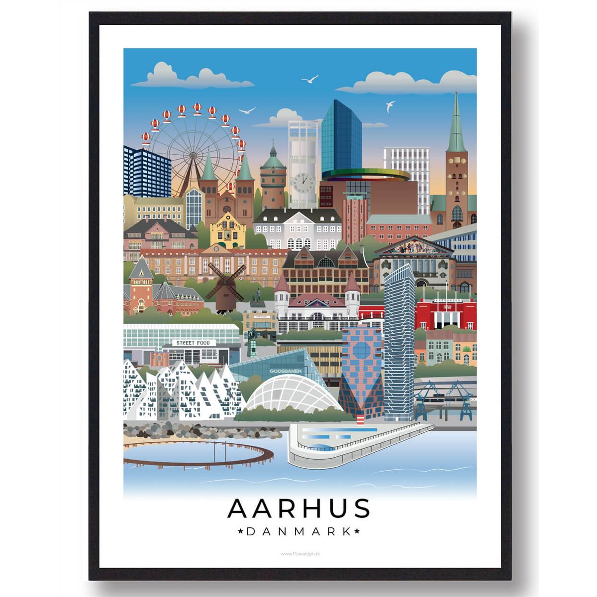 Aarhus byplakat med hvid kant (Nyhed) (Størrelse: XL - 70x100cm)