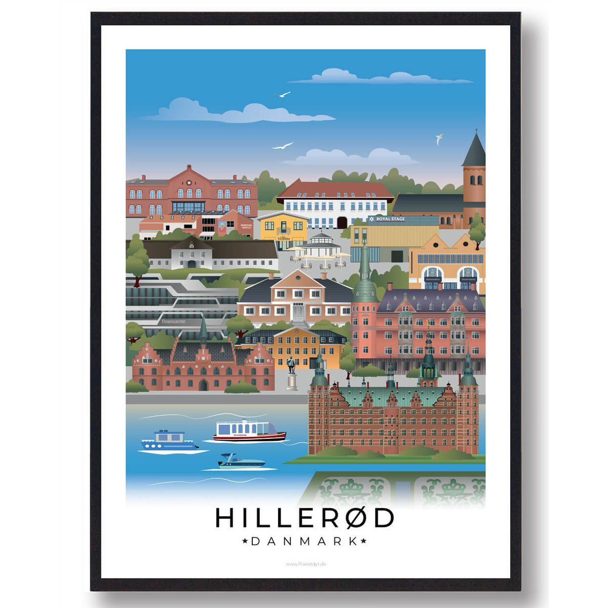 Hillerød byplakat med hvid kant (Nyhed) (Størrelse: L - 50x70cm (B2))