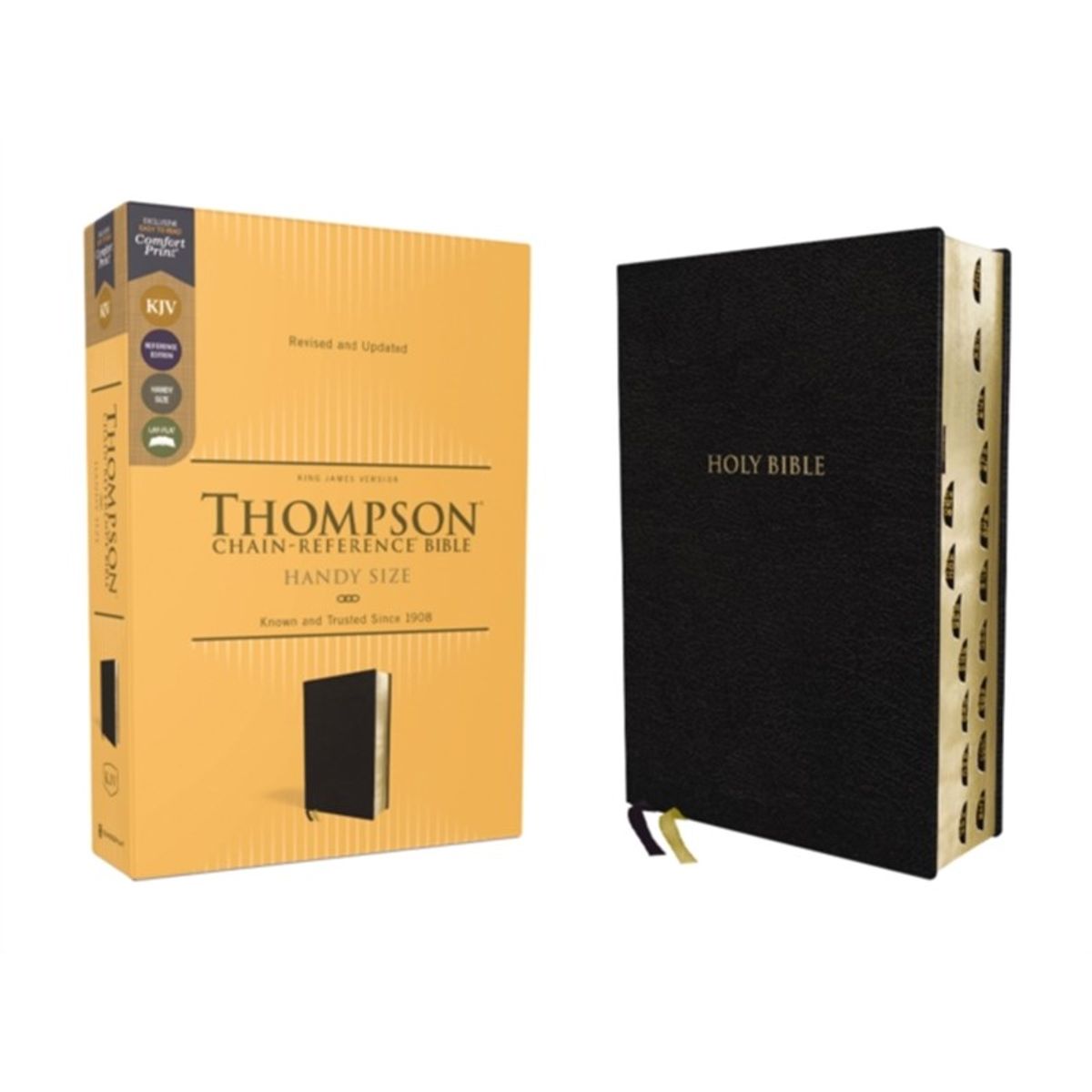 KJV, Thompson Chain-Reference Bible, Handy Size, European Bonded Leather, Black, Red Letter, Thumb Indexed, Comfort Print