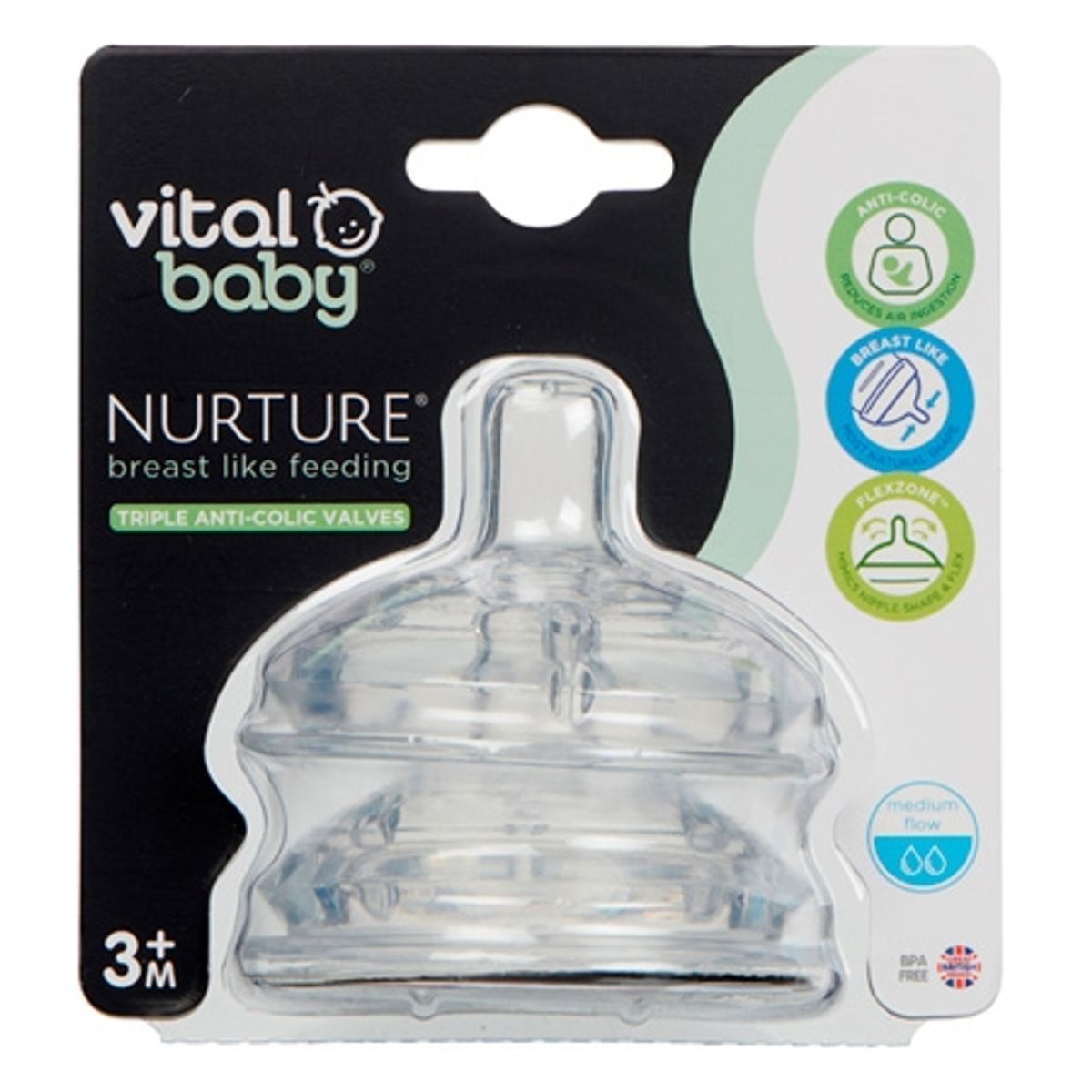 Vital Baby Nurture Medium Flow Flaskesutter - 2 stk