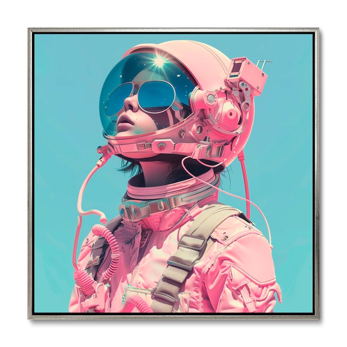 Austronaut Attitude - 100x100 cm. - Sølv ramme